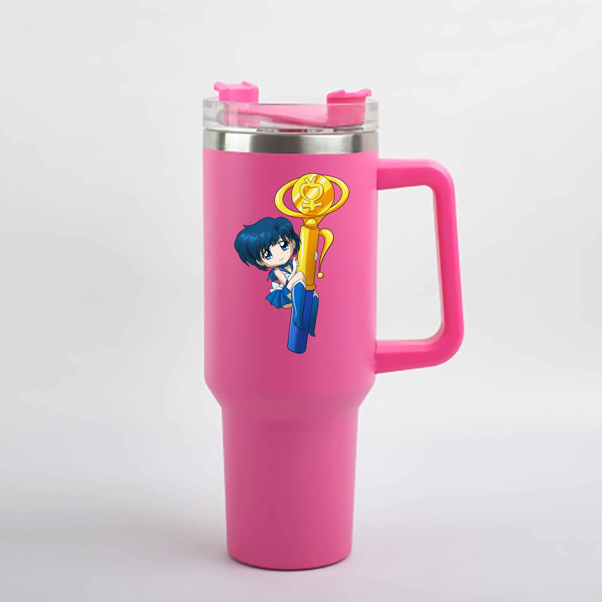 （画像用） 美少女戦士セーラームーン 水野 亜美 みずの あみ Sailor Moon Mizuno Ami 1200mL車用タンブラー - クリスタルステッカー（プラスチックストロー付き）